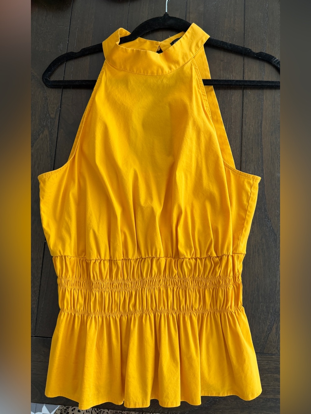 White House Black Market Yellow High-Neck Smocked-Waist Tank